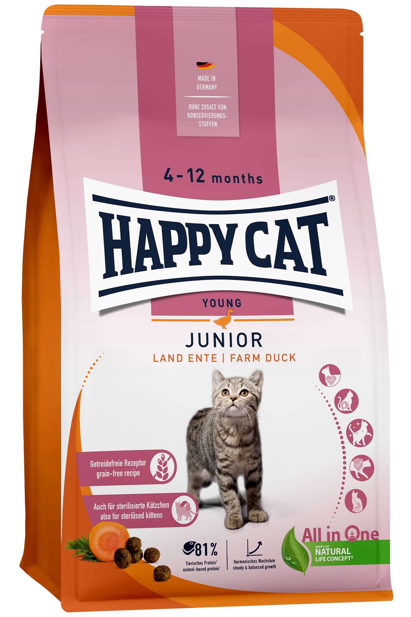 Happy Cat Young Junior Ente Trockenfutter 4 kg getreidefrei